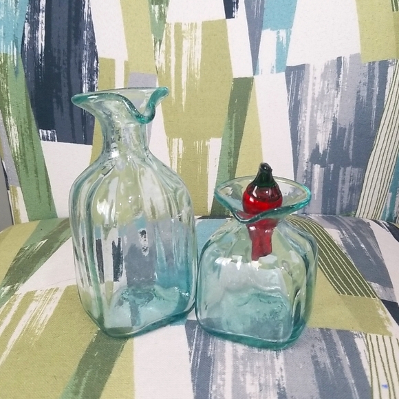 Vintage Blue Green Tint Glass Jars Dispensers Big And Small - Picture 1 of 14